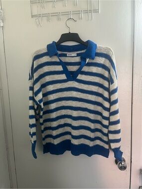 Sonoma Blue and Cream Striped V-Neck Polo Sweater